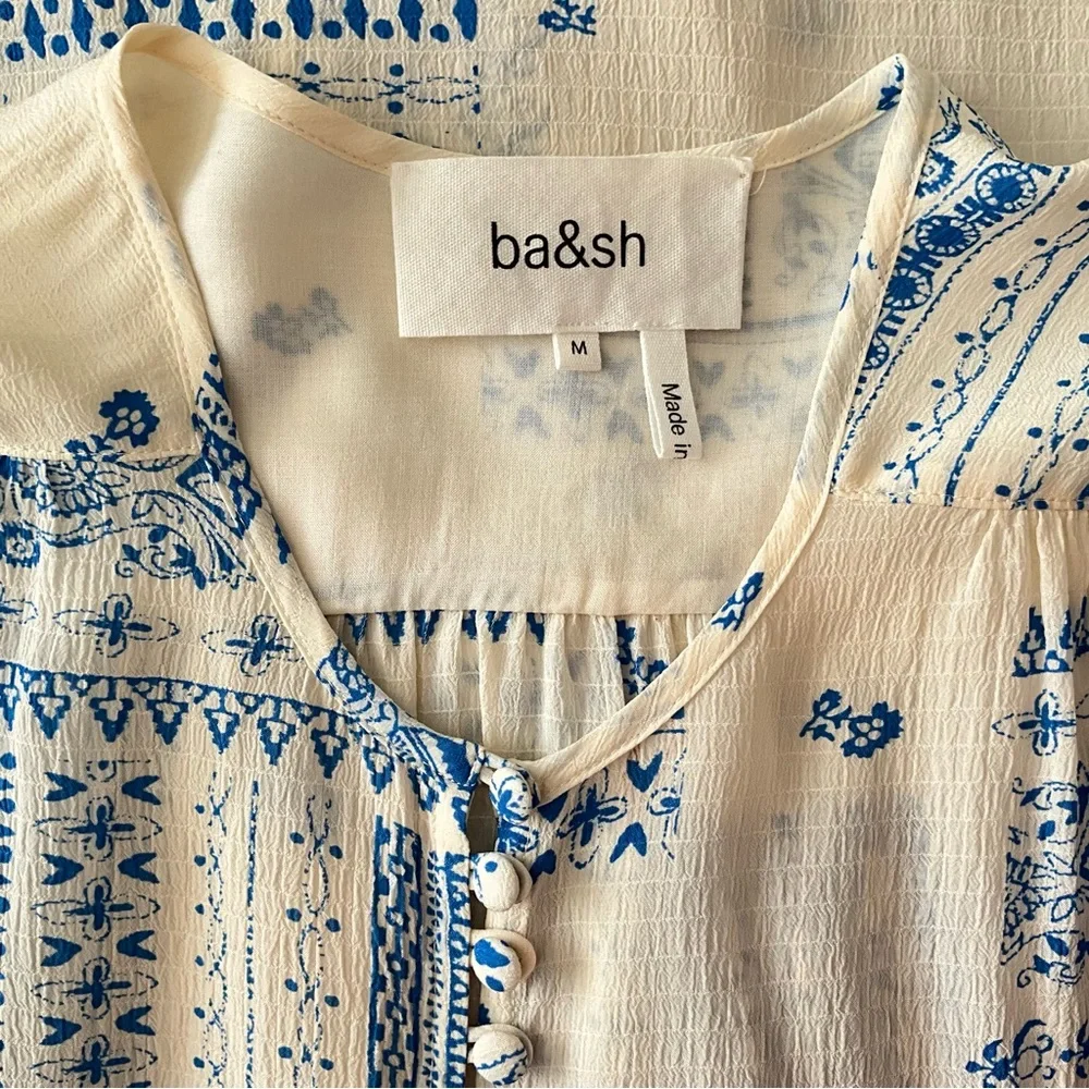 ba&sh Cream Blouse with Blue Floral Print - Picture 15 of 16